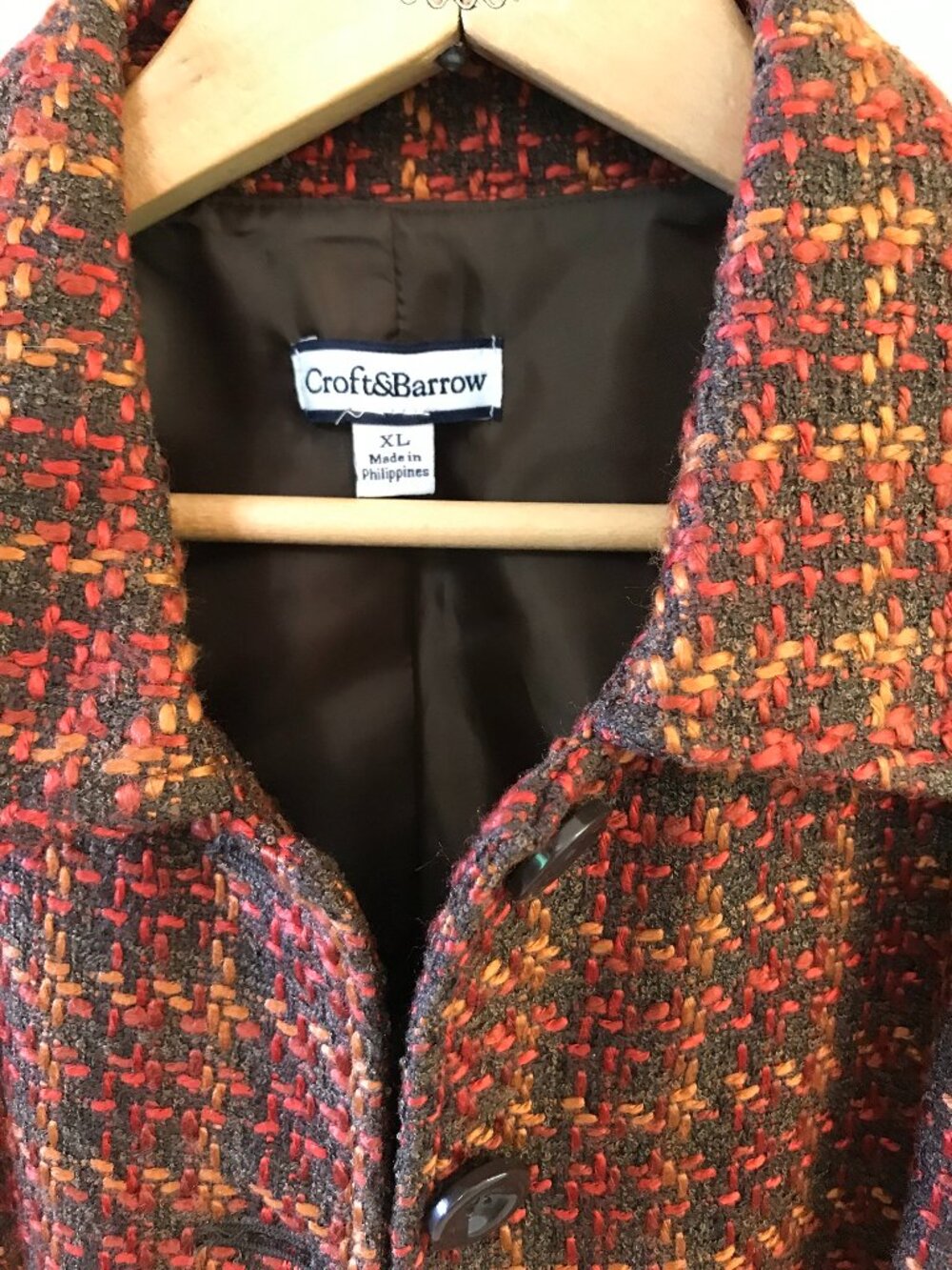 Autumn Boucle Blazer Croft & Barrow VTG 90s Button-Down Jacket Brown Rust Sz XL - Picture 8 of 10
